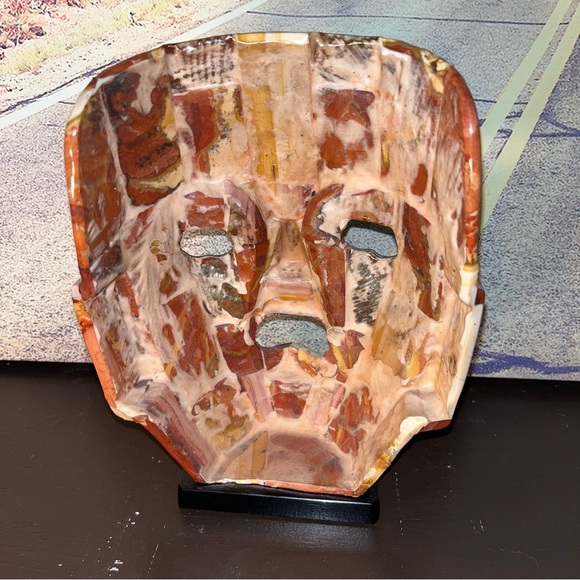 Mayan Aztec Death Mask Inca Burial Mask Tribal Mosaic Abalone Smooth 7” brown - Picture 5 of 5